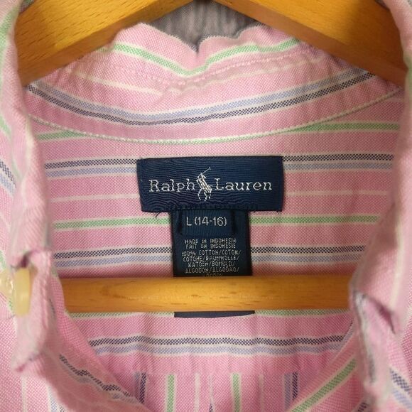 Ralph Lauren Pink Striped Long Sleeve Button Down Shirt Size L 14/16 - Picture 5 of 7